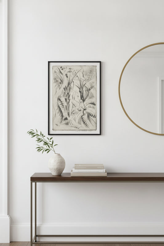 Fern Trees II — framed art in a styled interior