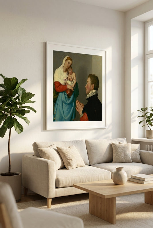 A Gentleman in Adoration before the Madonna — framed art in a styled interior