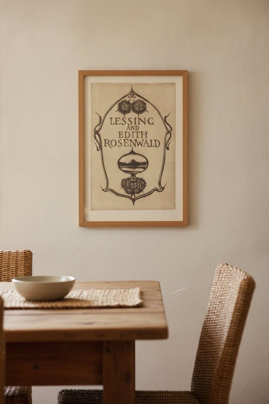 Bookplate of Lessing and Edith Rosenwald — framed art in a styled interior