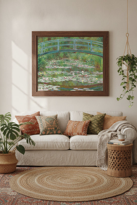 The Japanese Footbridge — framed art in a styled interior