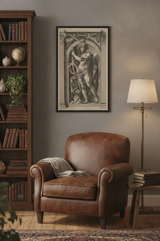 Sol or Apollo — framed art in a styled interior