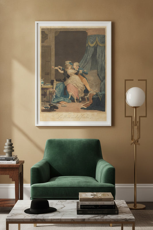 La Rose mal defendue — framed art in a styled interior
