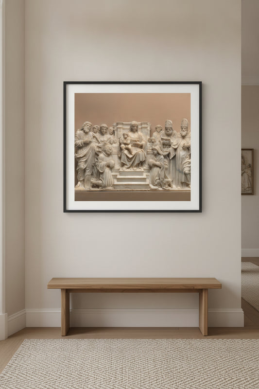 Madonna and Child with Saints and Donors — framed art in a styled interior