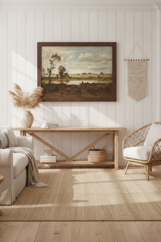 Landscape with Boatman — framed art in a styled interior