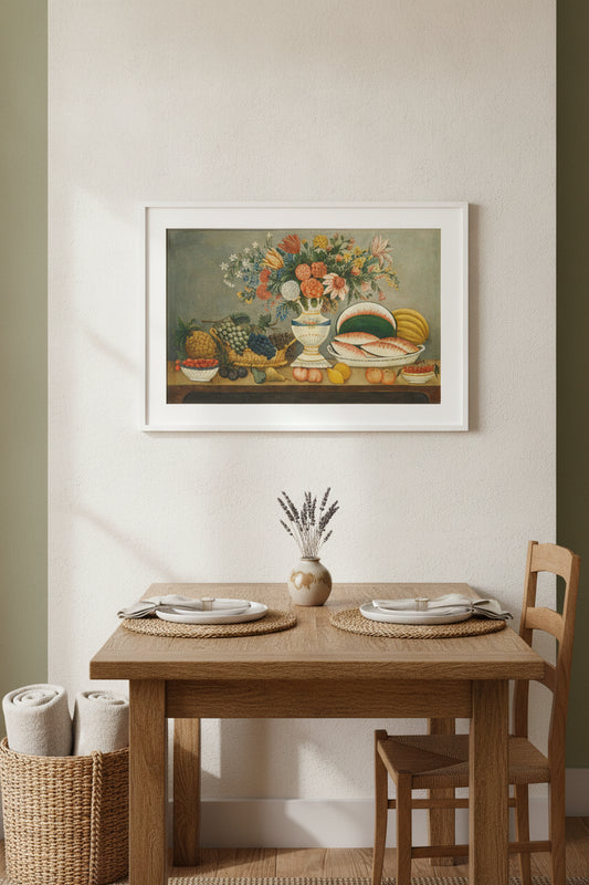 Fruit and Flowers — framed art in a styled interior