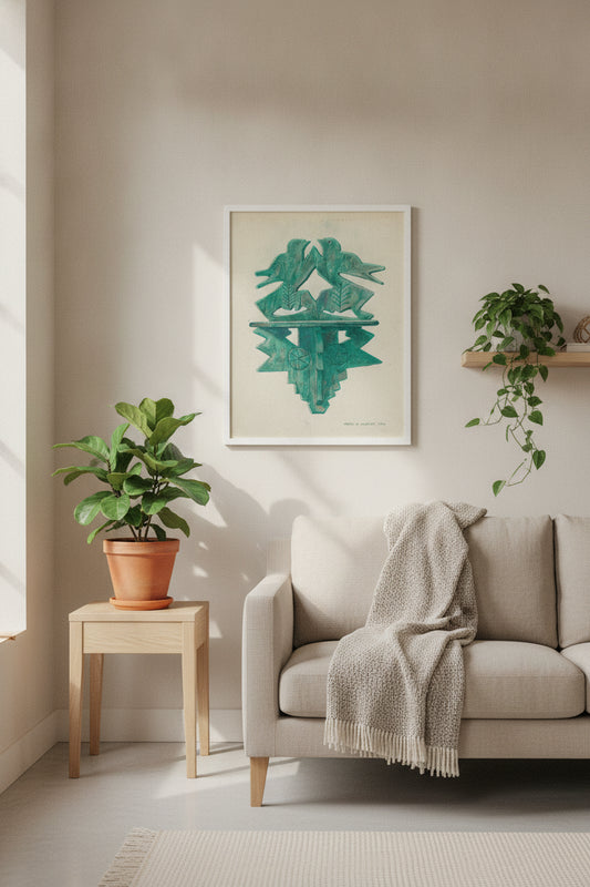 "Bird" Shelf — framed art in a styled interior
