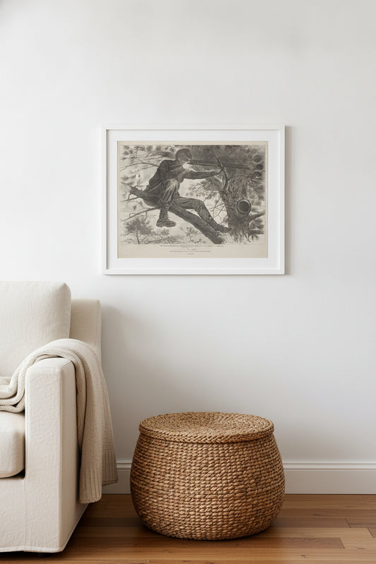 The Army of the Potomac - A Sharp-Shooter on Picket Duty — framed art in a styled interior