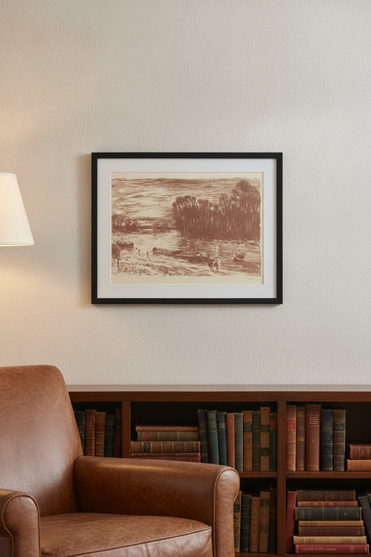 Banks of the Loing near Saint-Mammès (Bords du Loing, pres Saint-Mammès) — framed art in a styled interior