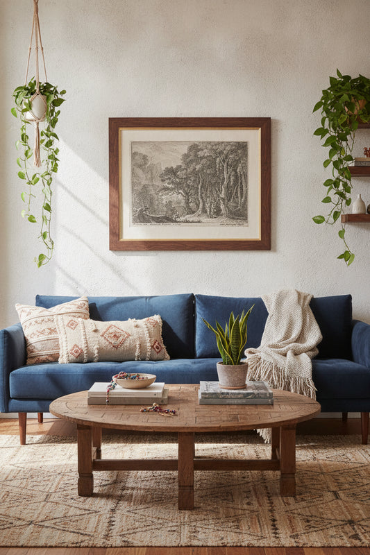 A Satyr Gathering Fruit — framed art in a styled interior