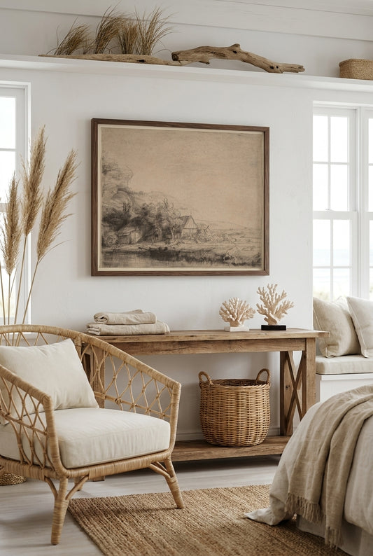 Landscape with a Cow — framed art in a styled interior