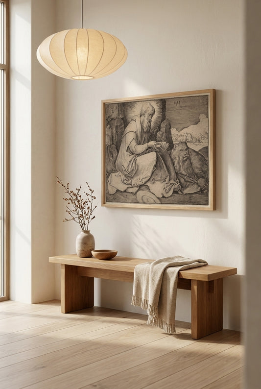 Saint Jerome in a Landscape — framed art in a styled interior