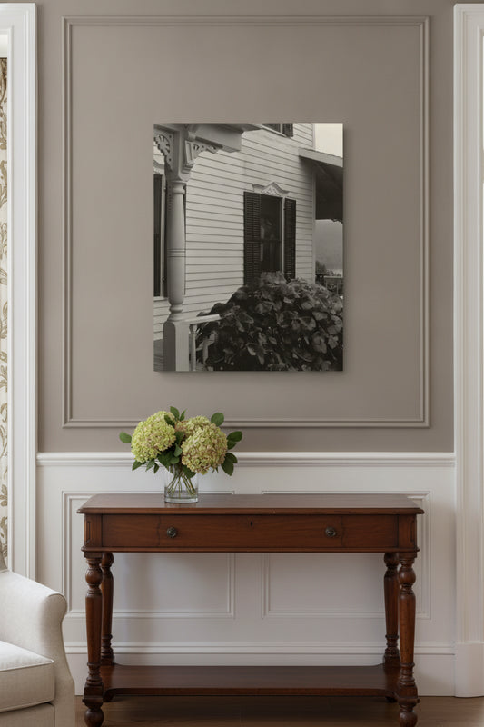 House and Grape Leaves — framed art in a styled interior