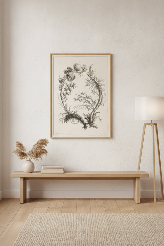 Ornament with Flowers — framed art in a styled interior