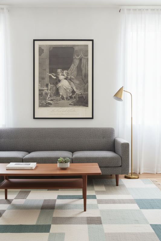 La Rose mal defendue (The Poorly Defended Rose) — framed art in a styled interior