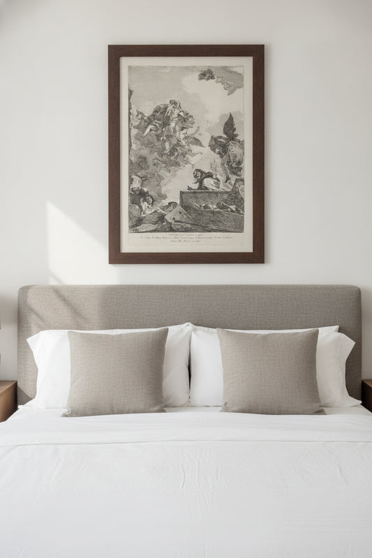 The Madonna del Carmelo Appearing to Saint Simon Stock — framed art in a styled interior