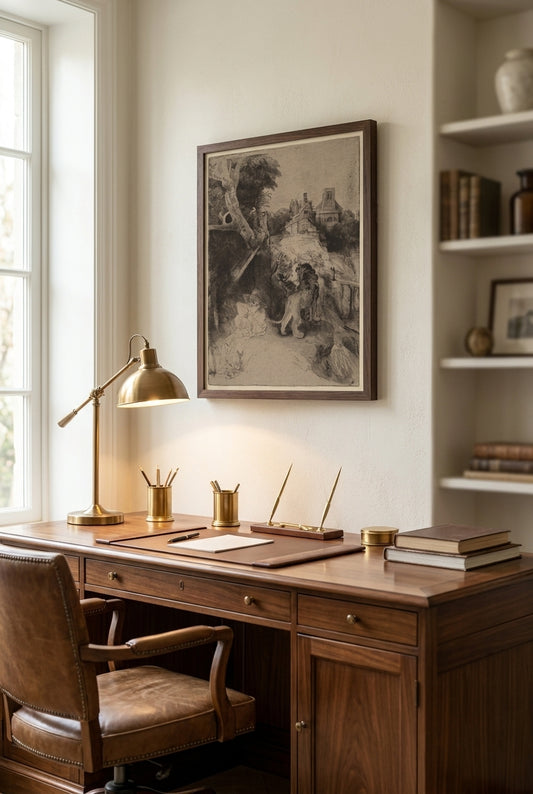 Saint Jerome Reading in an Italian Landscape — framed art in a styled interior