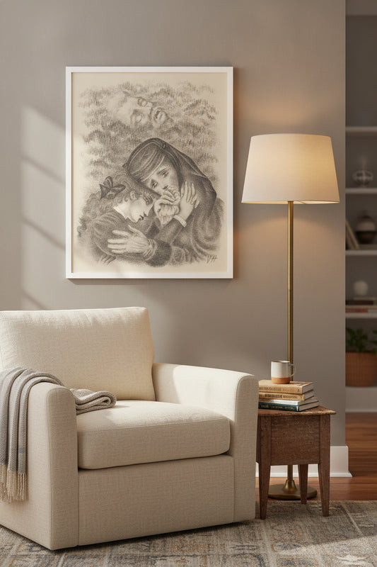 Christine and Rose — framed art in a styled interior