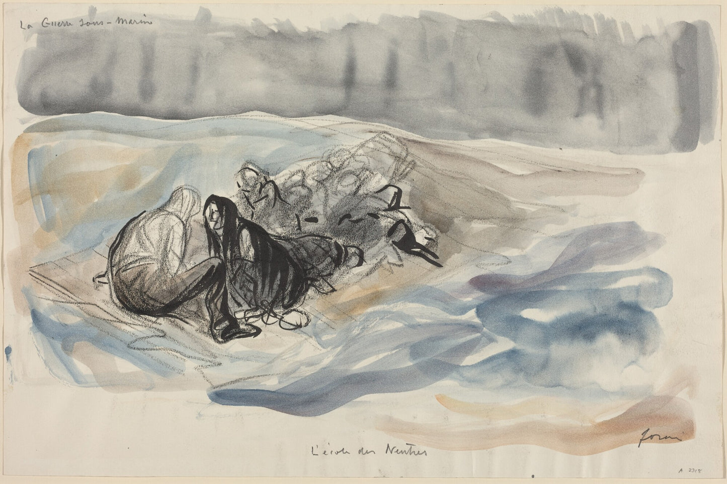 a) La Guerre sous-Marine. L'ecole des Neutres (recto); b) Study of La Guerre sous-Marine. L'ecole des Neutres (verso)