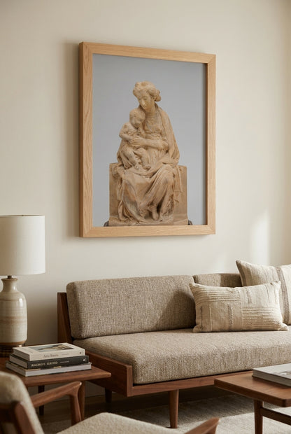 Madonna and Child — framed art in a styled interior