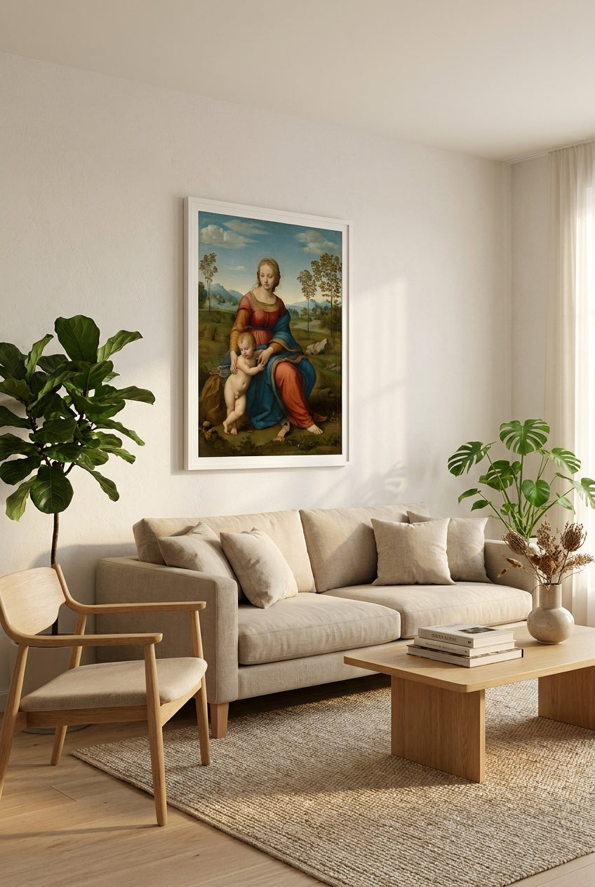 Venus and Cupid in a Landscape — framed art in a styled interior