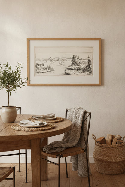Landscape with Sail Boats — framed art in a styled interior