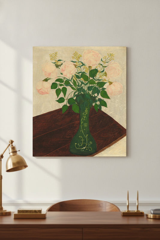 Pink Roses — framed art in a styled interior