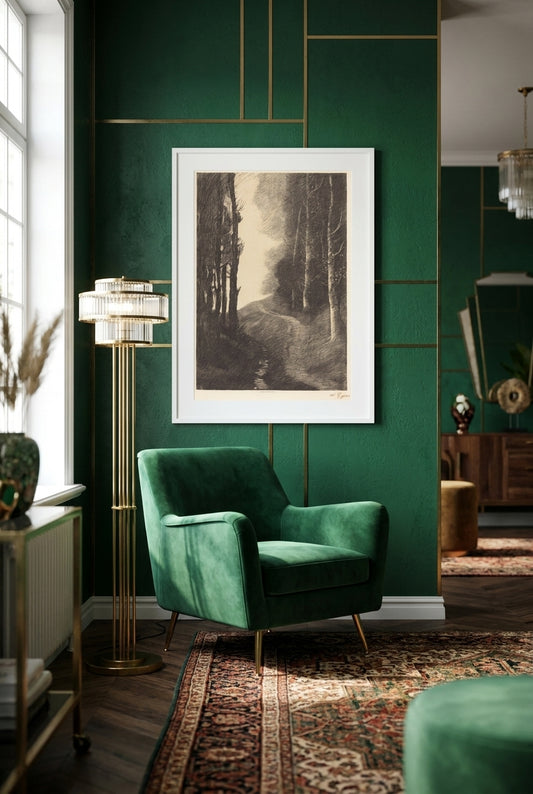 Landscape with Birch Trees (Le paysage aux bouleaux) — framed art in a styled interior