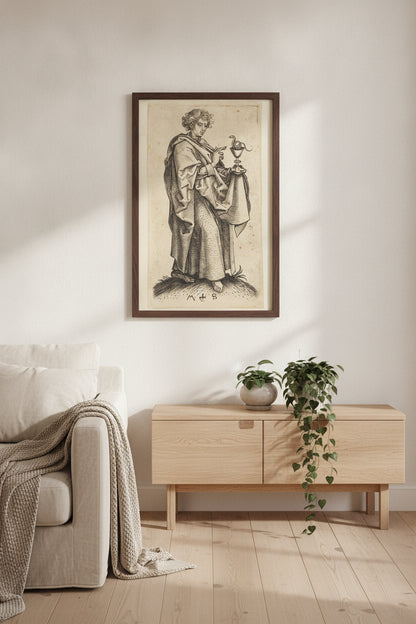 Saint John the Evangelist — framed art in a styled interior