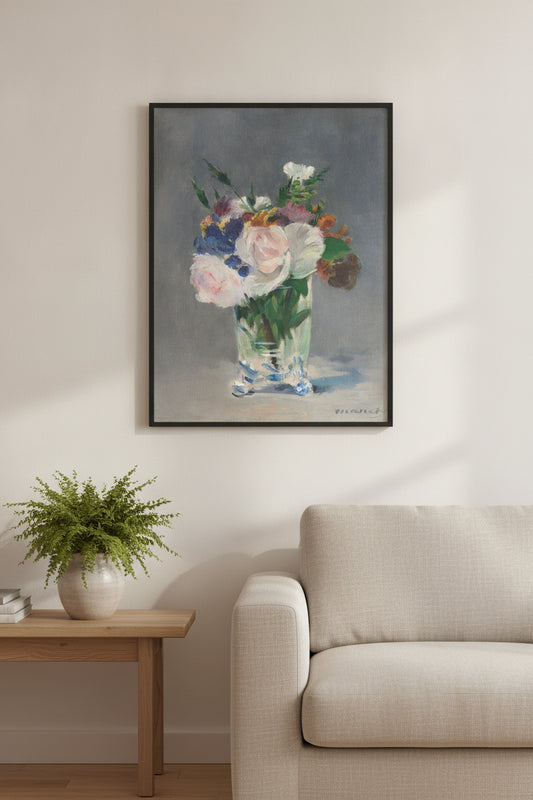 Flowers in a Crystal Vase — framed art in a styled interior