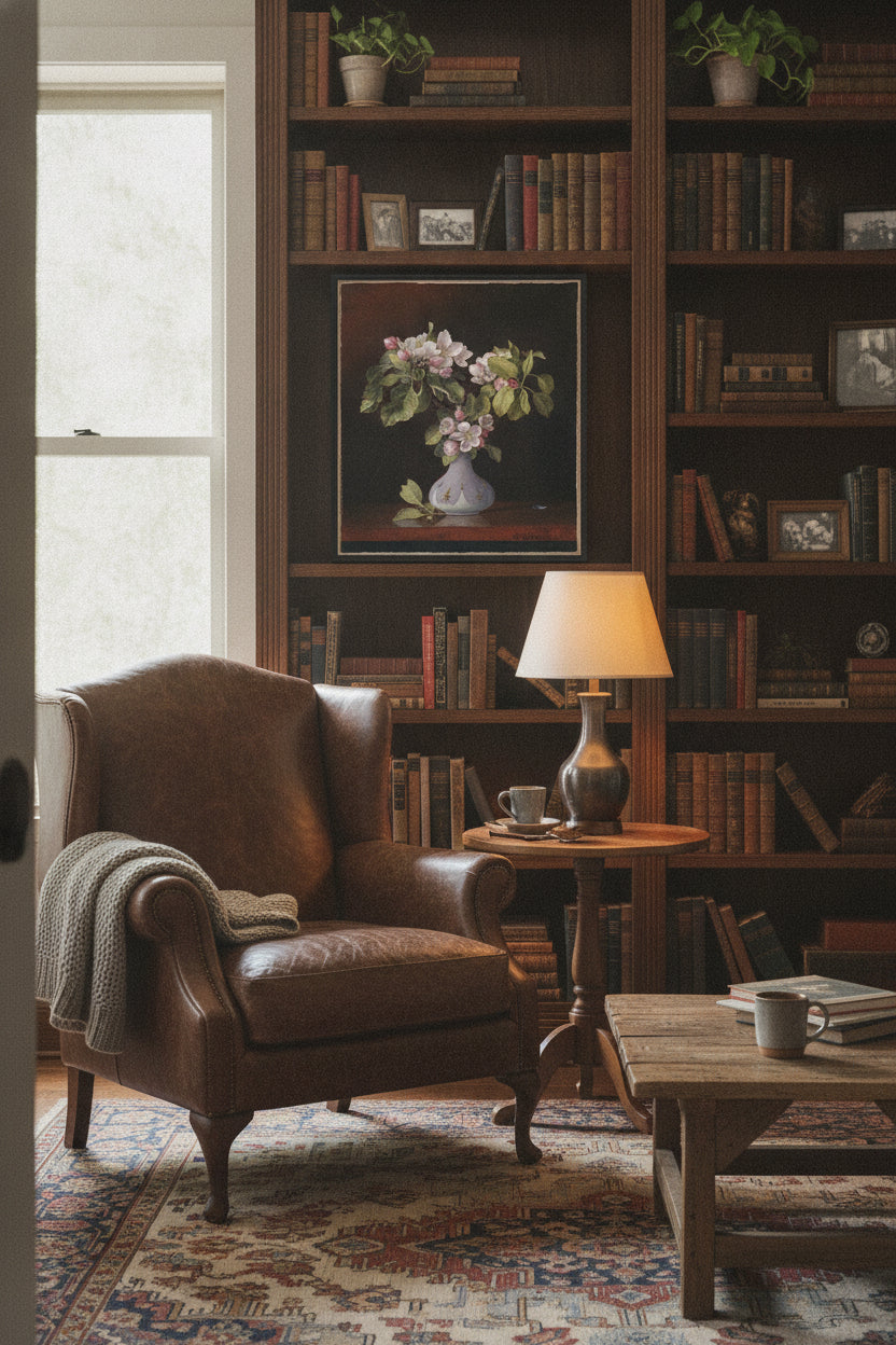 Apple Blossoms in a Vase — framed art in a styled interior