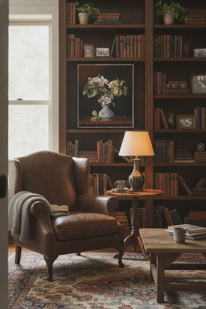 Apple Blossoms in a Vase — framed art in a styled interior