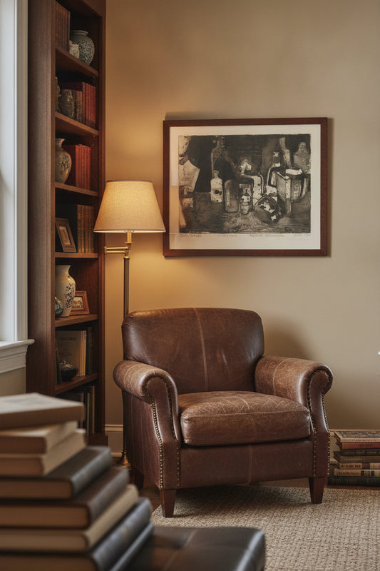 Dark Still Life — framed art in a styled interior