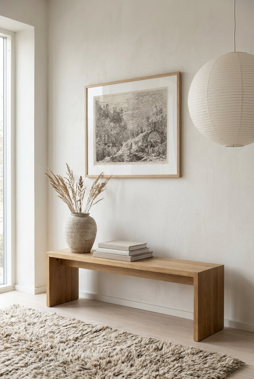 Mountain Landscape with Five Bridges — framed art in a styled interior
