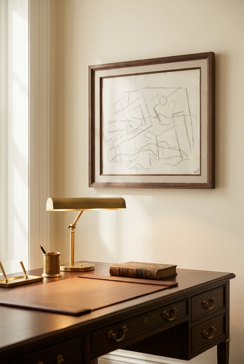 Seascape with Boat — framed art in a styled interior