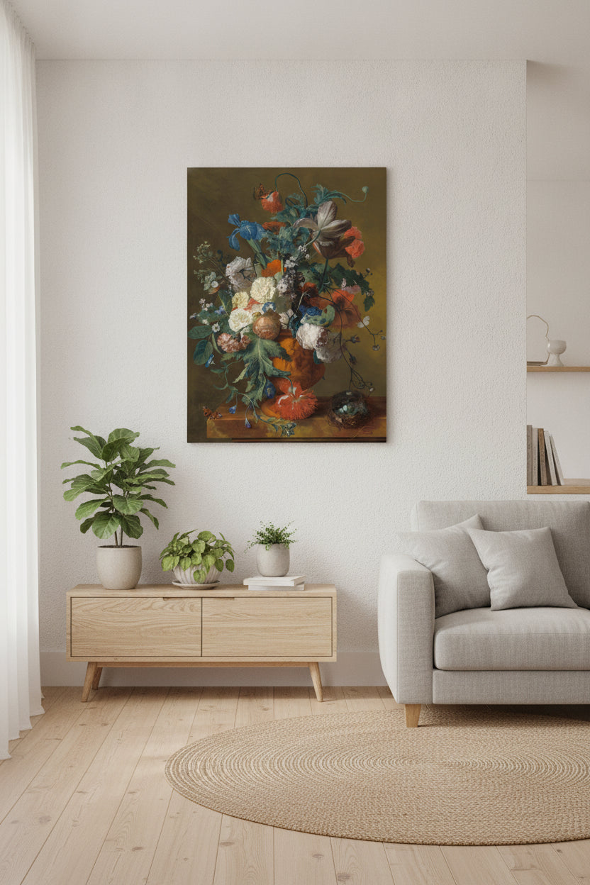 Flowers in an Urn — framed art in a styled interior