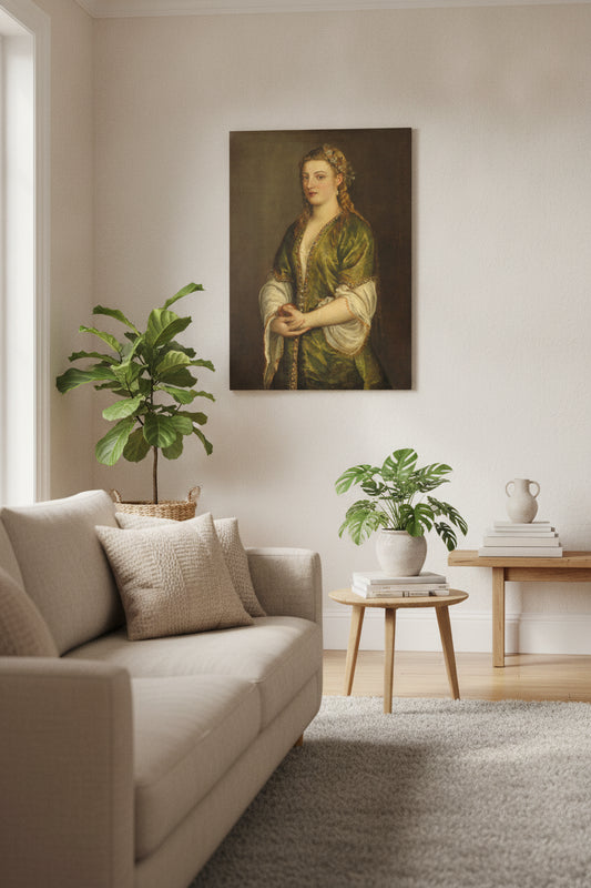 Woman Holding an Apple — framed art in a styled interior