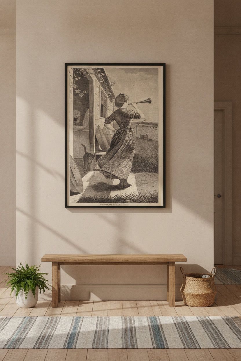 The Dinner Horn — framed art in a styled interior