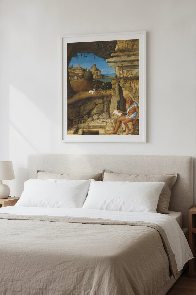 Saint Jerome Reading — framed art in a styled interior