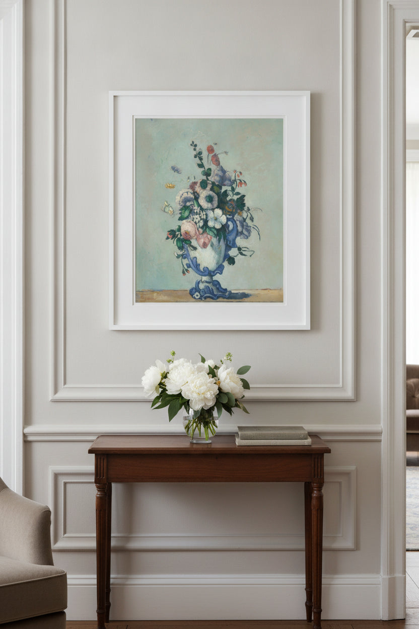 Flowers in a Rococo Vase — framed art in a styled interior