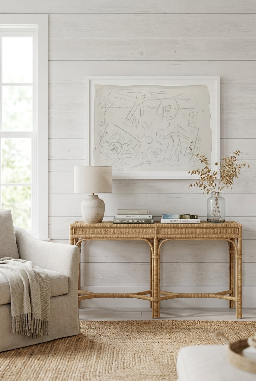 Seascape with Four Figures — framed art in a styled interior
