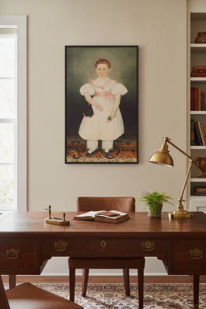 Girl with Reticule and Rose — framed art in a styled interior