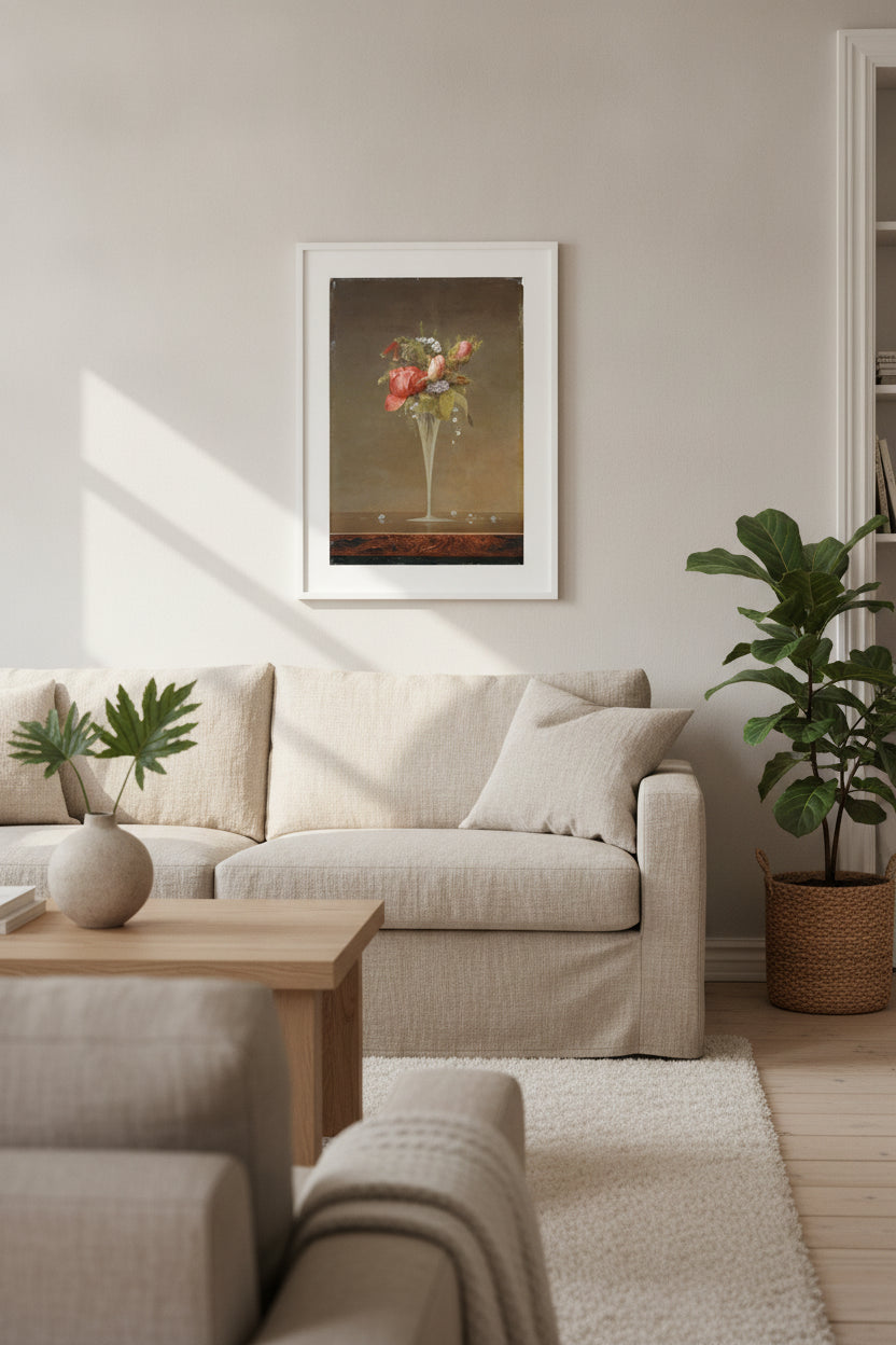 Still Life with Wine Glass — framed art in a styled interior