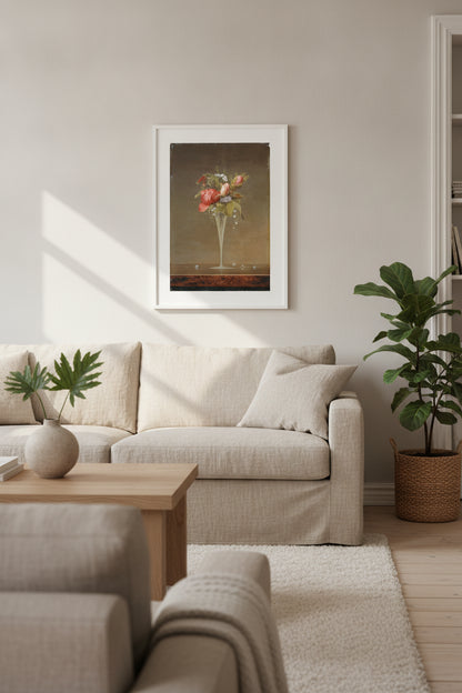 Still Life with Wine Glass — framed art in a styled interior