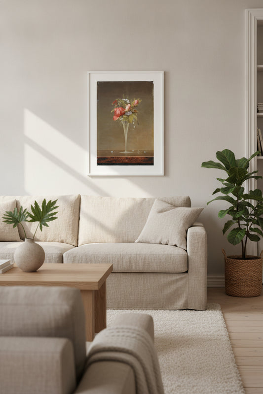 Still Life with Wine Glass — framed art in a styled interior
