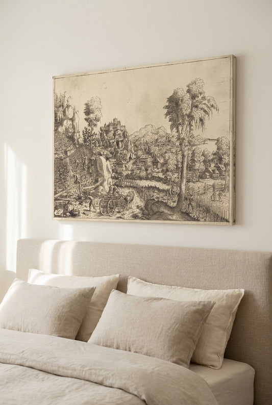 Landscape with a Vineyard — framed art in a styled interior