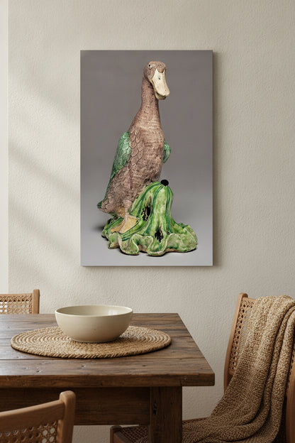 Duck on Lotus Leaf — framed art in a styled interior