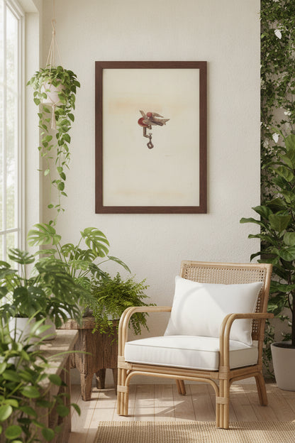 Sewing Bird — framed art in a styled interior