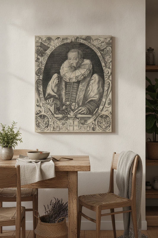 John Gerard, Herbalist — framed art in a styled interior