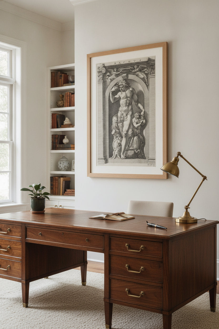 Bacchus — framed art in a styled interior
