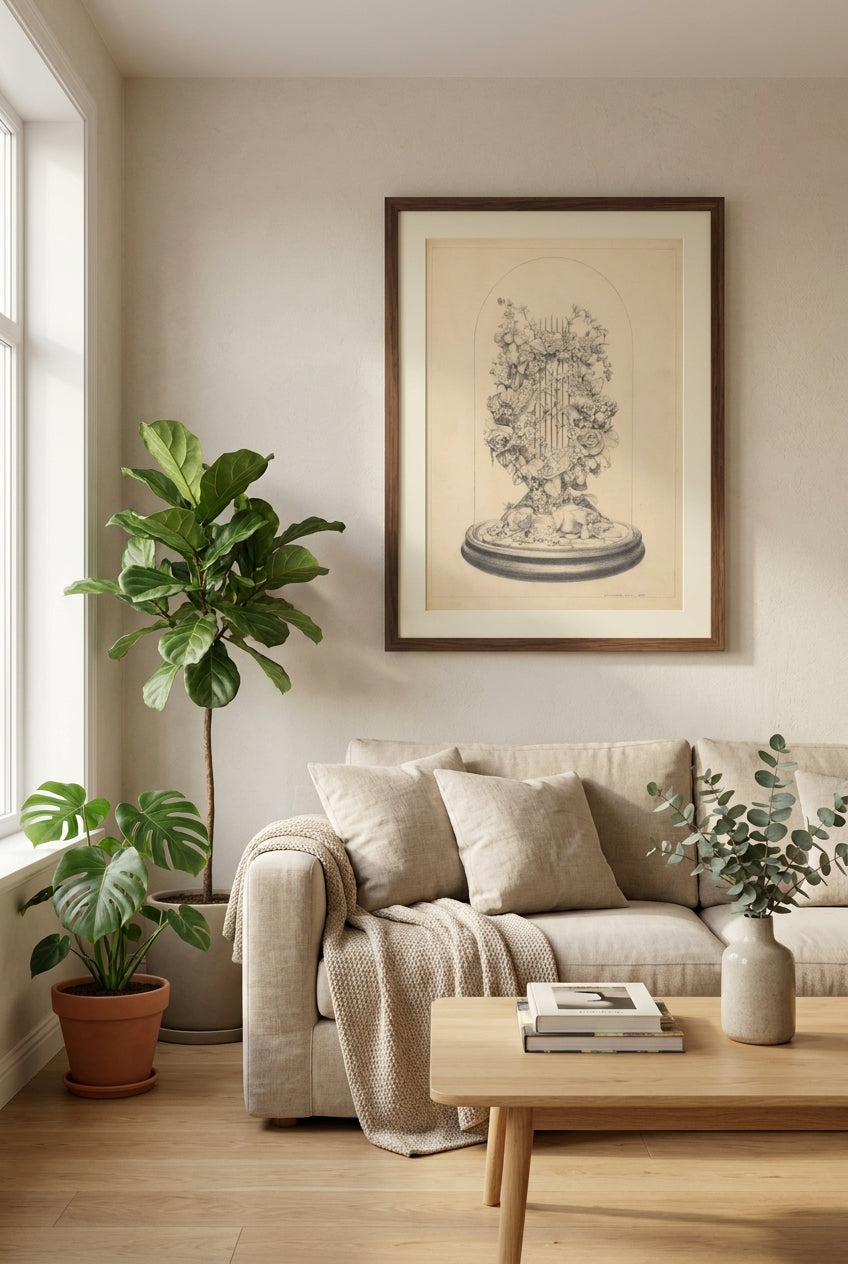 Glass Globe - Wax Flowers — framed art in a styled interior